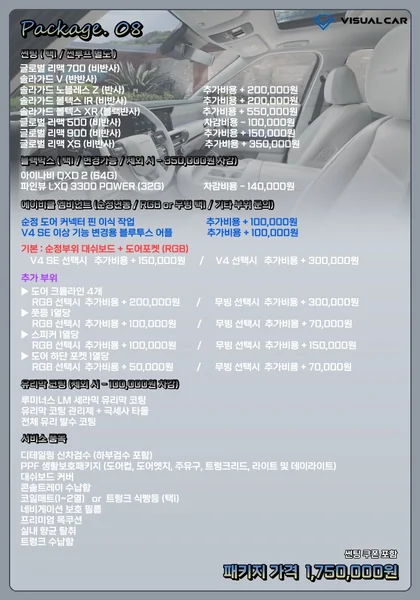 대형 SUV 신차패키지 Package 08 메뉴판 — 패키지 가격 1,750,000원